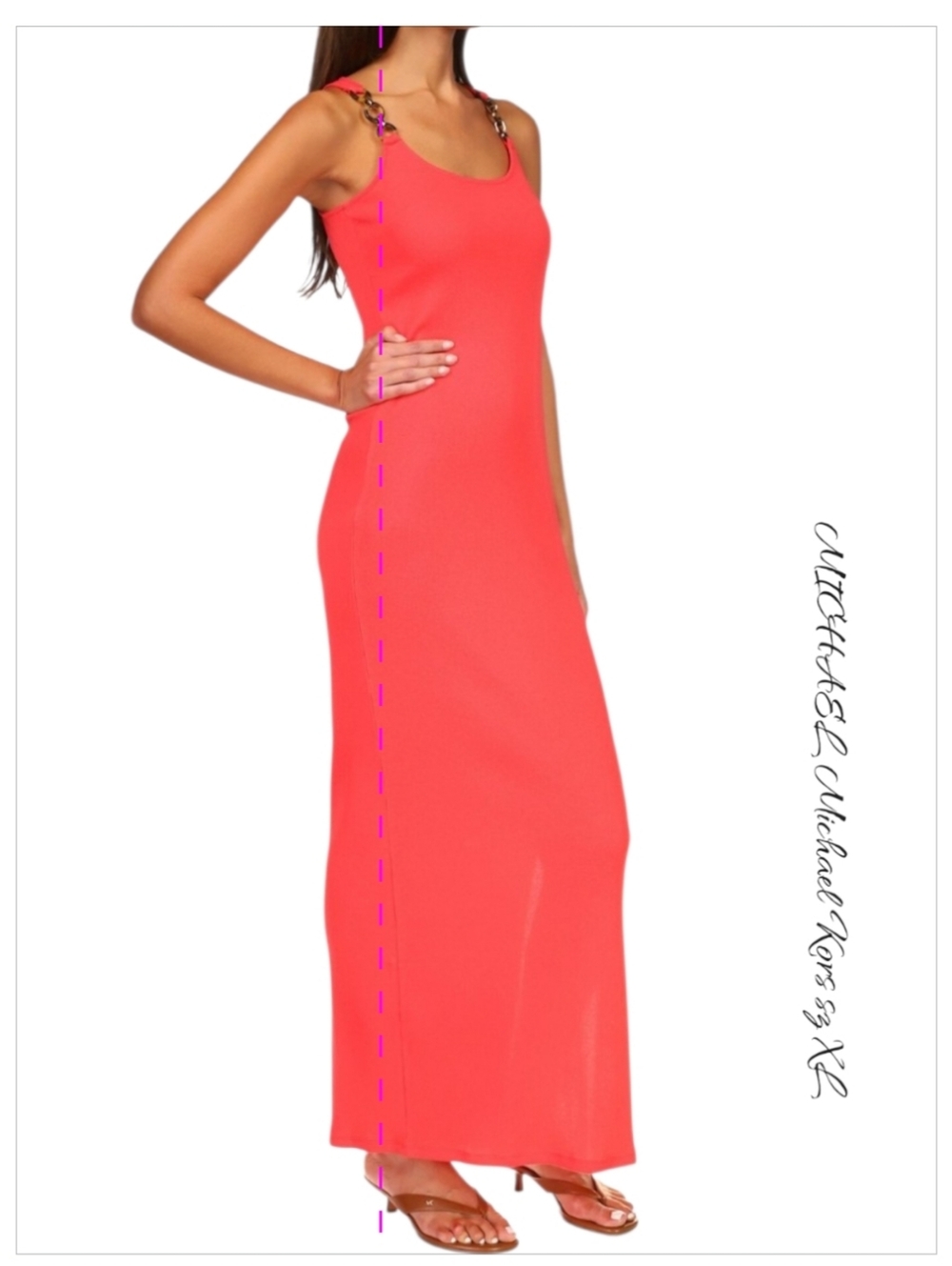 NWT Michael Kors 3-Ring Coral Ribbed Maxi Dress XL